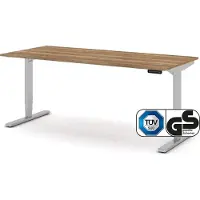 Assmann Elektrisch höhenverstellbarer Schreibtisch Y-Line Eiche Tabak Weißaluminium, 180x80cm, Memoryfunktion, Kollisionsschutz, 2-fach-Motorik