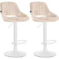 DELUKE 2er Set Barhocker SEGAD - Samt Creme 47x48x85 cm Weiß | Barstuhl Mit Lehne Tresenhocker Tresenstuhl Kneipenhocker Kneipenstuhl