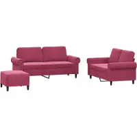 vidaXL 3-tlg. Sofagarnitur mit Kissen Weinrot Samt