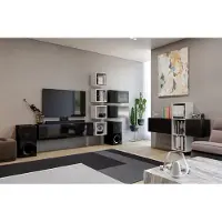 Starcosy TV-Wohnwand Set mit 10 Schränken, Weiß, Schwarz Hochglanz, modern für das Wohnzimmer