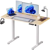 Relaxdays höhenverstellbarer Schreibtisch, elektrisch, Stehtisch Display, HBT: 120x160x60, Metall, Holzoptik, natur-weiß