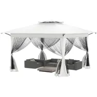 JOIEYOU Faltpavillon 3x3m Pop Up Pavillon 4x4m Dach, Faltbar Partyzelt Gartenpavillon mit Moskitonetz, wasserdicht mit Seitenwänden, Weiß