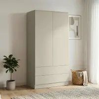 Beautysofa | Drehtürenschrank LOOK Kaschmir - Kleiderschrank 90 cm – Moderner minimalistischer Schrank mit 2 Schubladen und 2 Türen