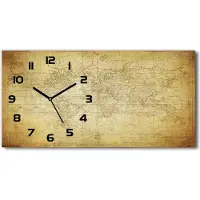Tulup Wanduhr aus Glas – 60x30 cm - Glasbild - Glasuhr - Gehärtetes Glas - schwarze-zeiger - Alte Karte der Welt