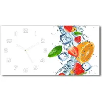 Tulup Wanduhr aus Glas – 60x30 cm - Glasbild - Glasuhr - Gehärtetes Glas - weisse-zeiger - Obst mit Eis