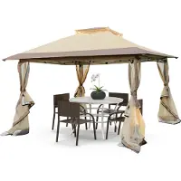 Goplus Gartenpavillon, 3,6×3,6m Pavillon wasserdicht stabil, Partyzelt höhenverstellbar mit Doppeldach, Moskitonetz & Rolltragetasche, Gartenzelt für Outdoor Party Hochzeit (mit Moskitonetz)
