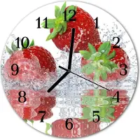 Tulup Glasuhr Wanduhr Küchenuhr Echt-Glas 30fi cm Erdbeeren rot