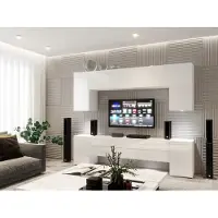 Fun-Möbel Mediawand Wohnwand 8 tlg - NEXI XL 29 - Weiss Hochglanz inkl. LED