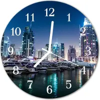 Tulup Glasuhr Wanduhr Küchenuhr Echt-Glas 30fi cm Skyline blau