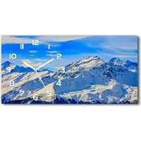 Tulup Wanduhr aus Glas – 60x30 cm - Glasbild - Glasuhr - Gehärtetes Glas - weisse-zeiger - Alpen im Winter