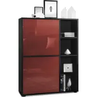 Vladon Highboard Schrank Anrichte Cuba mit 8 Fächern, Germany, Korpus in Schwarz matt / Fronten in Bordeaux Hochglanz