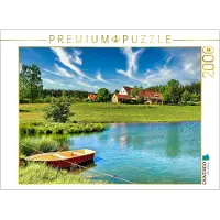 CALVENDO Puzzle Weiher mit Boot im Frühling | 2000 Teile Lege-Größe 90x67cm Foto-Puzzle für glückliche Stunden