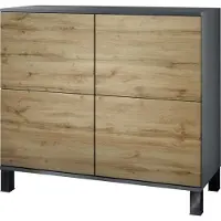 Vladon Kommode Rova V3, Moderner Küchenschrank mit 4 Push-to-Open Türen Anthrazit matt / Eiche Wotan (92,5 x 84.5 x 35)