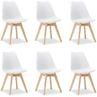 Homestyle4u Küchenstuhl 6er Set Weiß Schalenstuhl Kunststoff Holzbeine Esszimmerstuhl Skandinavisch