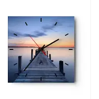 ARTTOR Wanduhr - Quadrat - Glasuhr - Sonnenuntergang See Wasser Brücke - 30x30cm - Schleichendes Uhrwerk - Lautlos - zum Aufhängen bereit - Dekoration Modern - Wanddekoration aus Glas - C3AC30x30-2508