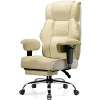 GTPLAYER Gaming Stuhl, breiter Bürostuhl mit Taschenfeder, Ergonomischer PC-Stuhl, Verstellbarer und Drehbarer Schreibtischstuhl, Kunstleder, Elfenbei