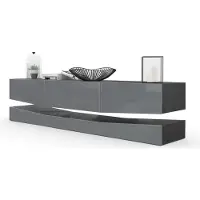 Vladon Lowboard City, Germany, TV-Kommode mit Sockelelement, 1 offenem Fach und 3 Schubkästen, Schwarz Hochglanz/Grau Hochglanz (178 x variabel x 39 cm)