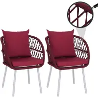 Mendler 2er-Set Gartenstuhl MCW-Q38, Gartensessel Armlehne, Aluminium Seilgeflecht Rope Gestell hellgrau, Polster bordeaux