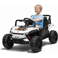 Beneo Elektroauto für Kinder UTV Small 12V, weiß, Hinterradantrieb, 12V Batterie, Kunststoffräder, Breiter Doppelsitz für nur ein Kind, 2,4 GHz Fernbedienung, MP3-Player mit USB/SD-Eingang, LED-Leuchten