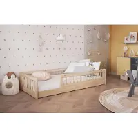 Wohnideebilder Kinderbett DORES aus Massivholz 80x180 cm– mit Lattenrost Matratze und Rausfallschutz – kiefer natur