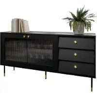 Mirjan 24 Sideboard Valerio 150, Kommode mit zwei Drehtür und drei Schubladen, Scharniere mit gedämpftem Schließsystem (Farbe: Schwarz)