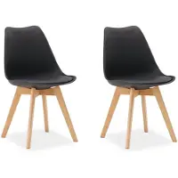 Homestyle4u Essstühle 2er Set Schwarz Schalenstuhl Kunststoff Holzbeine Esszimmerstuhl Küchenstuhl Skandinavisch