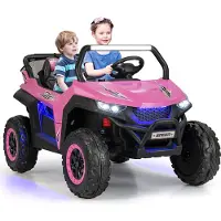 Goplus 12V Kinder Elektroauto, 2-Sitzer Kinderfahrzeug mit 2,4 GHz Fernbedienung, Scheinwerfer, Musik, Coolen Lichteffekten & Aufbewahrungstasche, für 3-8 Jahre (Rosa)
