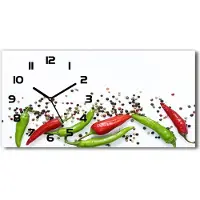 Tulup Wanduhr aus Glas – 60x30 cm - Glasbild - Glasuhr - Gehärtetes Glas - schwarze-zeiger - Chilischoten