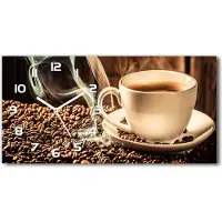 Tulup Wanduhr aus Glas – 60x30 cm - Glasbild - Glasuhr - Gehärtetes Glas - weisse-zeiger - aromatischer Kaffee