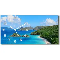 Tulup Wanduhr aus Glas – 60x30 cm - Glasbild - Glasuhr - Gehärtetes Glas - weisse-zeiger - Jungferninseln