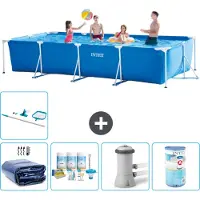 Intex -Schwimmbecken mit rechteckigem Rahmen – 450 x 220 x 84 cm – Blau – im Lieferumfang enthalten Sonnensegel - Wartungspaket - Filterpumpe für Schwimmbad - Filter - Reinigungskit