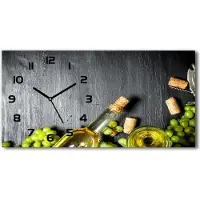 Tulup Wanduhr aus Glas – 60x30 cm - Glasbild - Glasuhr - Gehärtetes Glas - schwarze-zeiger - Weißwein und Früchte