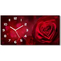 Tulup Wanduhr aus Glas – 60x30 cm - Glasbild - Glasuhr - Gehärtetes Glas - weisse-zeiger - Rote Rose Herz