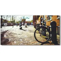 Tulup Wanduhr aus Glas – 60x30 cm - Glasbild - Glasuhr - Gehärtetes Glas - weisse-zeiger - Fahrrad in Amsterdam