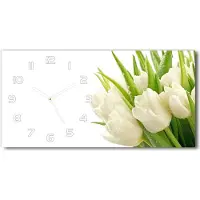 Tulup Wanduhr aus Glas – 60x30 cm - Glasbild - Glasuhr - Gehärtetes Glas - weisse-zeiger - Weiße Tulpen
