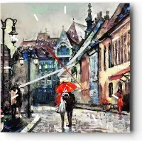 ARTTOR Wanduhr - Quadrat - Glasuhr - Stadt Straße Haus - 30x30cm - Schleichendes Uhrwerk - Lautlos - zum Aufhängen bereit - Dekoration Modern - Wanddekoration aus Glas - C3AC30x30-3940