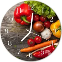 Tulup Glasuhr Wanduhr Küchenuhr Echt-Glas 30fi cm Gemüse mehrfarbig