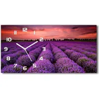 Tulup Wanduhr aus Glas – 60x30 cm - Glasbild - Glasuhr - Gehärtetes Glas - weisse-zeiger - Lavendelfeld