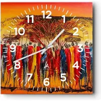 ARTTOR Wanduhr - Quadrat - Glasuhr - Afrika Stamm - 30x30cm - Schleichendes Uhrwerk - Lautlos - zum Aufhängen bereit - Dekoration Modern - Wanddekoration aus Glas - C4AC30x30-3752