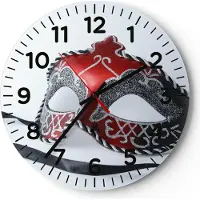 ARTTOR Wanduhr - Rund - Glasuhr - Venedig Karneval Maske - 40x40cm - Schleichendes Uhrwerk - Lautlos - zum Aufhängen bereit - Dekoration Modern - Wanddekoration aus Glas - C4AR40x40-2380