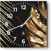 ARTTOR Wanduhr - Quadrat - Glasuhr - Golden Blatt Monstera - 40x40cm - Schleichendes Uhrwerk - Lautlos - zum Aufhängen bereit - Dekoration Modern - Wanddekoration aus Glas - C4AC40x40-5028