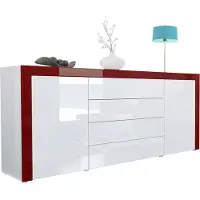 Vladon Sideboard Kommode La Paz, Germany, Korpus in Weiß Hochglanz / Front in Weiß Hochglanz mit Rahmen in Bordeaux Hochglanz