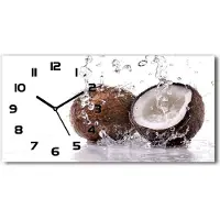 Tulup Wanduhr aus Glas – 60x30 cm - Glasbild - Glasuhr - Gehärtetes Glas - schwarze-zeiger - Kokosnuss und Wasser