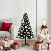 vidaXL "Schlussverkauf" Weihnachtsbaum(1 pc) - Kunstbaum/Tannenbaum - mit 150 LEDs mit Ständer Schwarz 120 cm PVC C7687