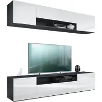 Vladon Wohnwand Mogan, Schwarz matt/Weiß Hochglanz - Moderne Anbauwand bestehend aus 2 TV-Boards (181 x 147 x 35 cm)