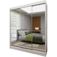 Masseno Schiebetürenschrank BELLINA 180 cm Kleiderschrank Schlafzimmer Schrank 3-türig mit Spiegel Weiß
