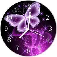 Tulup Glasuhr Wanduhr Küchenuhr Echt-Glas 30fi cm Schmetterling violett