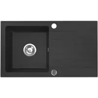 VBChome Granitspüle 76 x 44 cm Schwarz Einzelbecken Einbauspüle Reversibel Gesprenkelt Pflegeleichtes Spülbecken mit Siphon Ideal für kleine Küchen