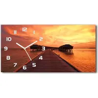 Tulup Wanduhr aus Glas – 60x30 cm - Glasbild - Glasuhr - Gehärtetes Glas - weisse-zeiger - Malediven Bungalows