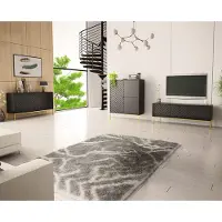 Lomadox Wohnzimmer Set 3-teilig modern in schwarz matt mit gefrästen Fronten ANGERA-140